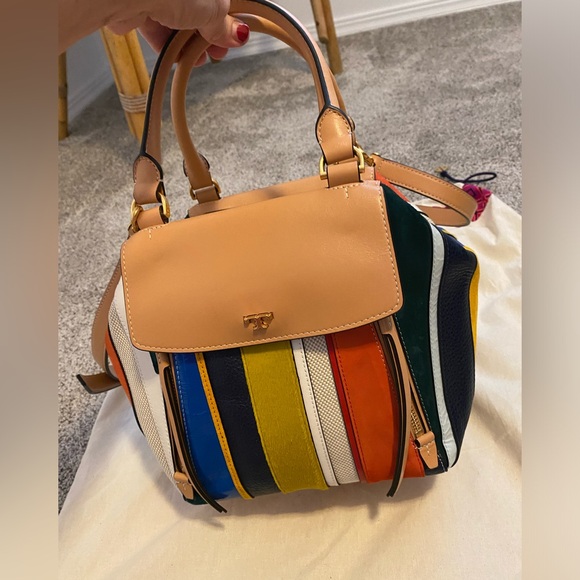 Tory Burch Half Moon Balloon Striped Satchel - Picture 5 of 14